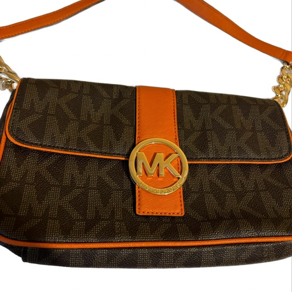 AUTHENTIC NWOT Michael Kors Monogram Brown & Orange Shoulder Bag - Picture 4 of 17